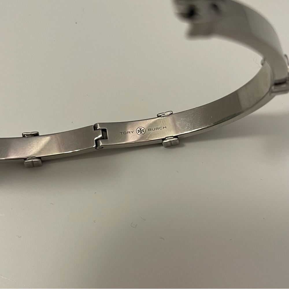 Tory Burch- Miller Logo Hinged Bangle Bracelet available in silver or gold - Picture 7 of 10